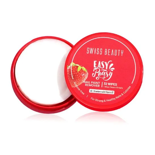 Swiss Beauty Easy Peasy Nail Paint Remover 32pcs Wipes Strawberry With Vitamin B7 03